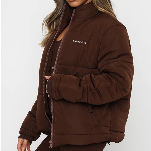 White Fox Not Giving In Puffer Jacket in Chocolate - Picture 2 of 6